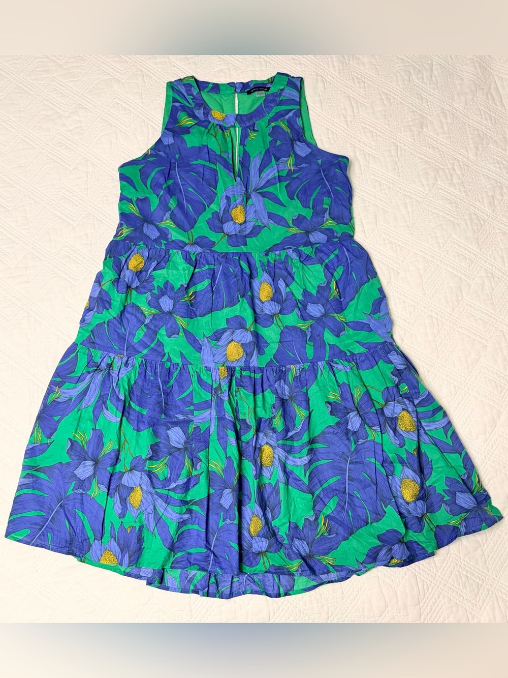 Tommy Hilfiger Gustavia Tiered Sleeveless Dress Size 6 Green Blue Floral